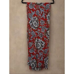 LOFT Floral Paisley Scarf Red Blue Lightweight Fringe Wrap Shawl 25.5x71
